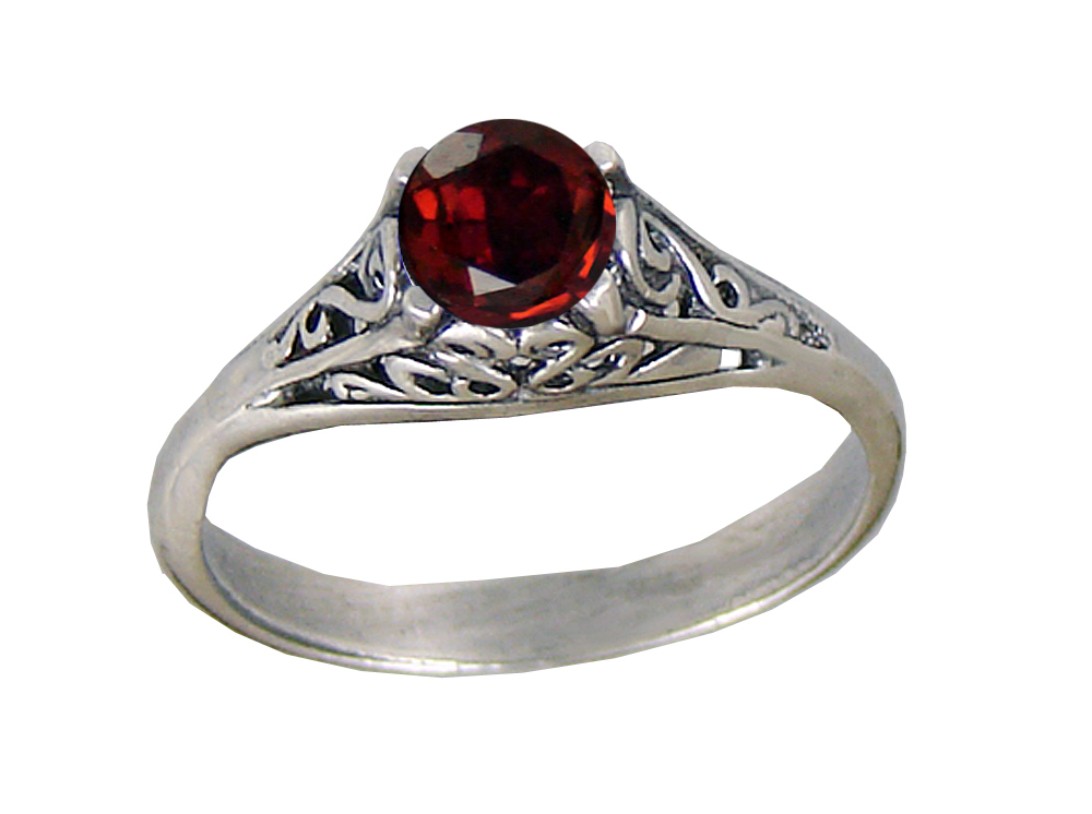 Sterling Silver Gemstone Ring With Garnet Size 7